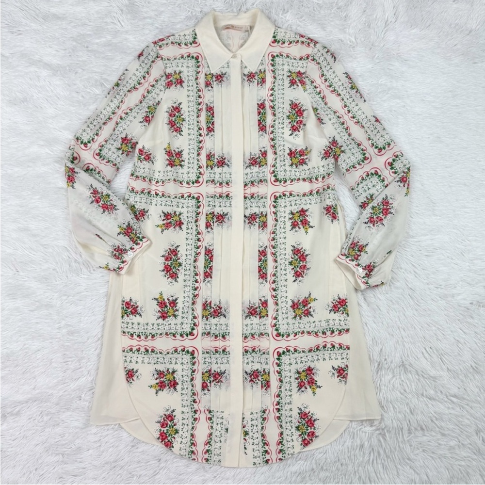 Tory Burch Cora Garden Veil 100% Silk Blouse Dress Cardigan Sz 00